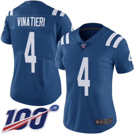 Nike Colts #4 Adam Vinatieri Royal Blue Team Color Women's Stitched NFL 100th Season Vapor Limited Jersey