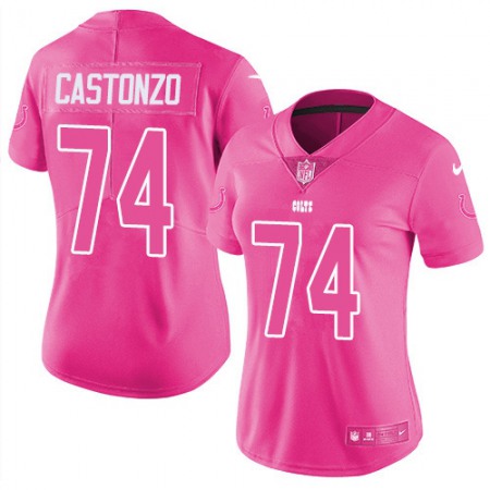 Nike Colts #74 Anthony Castonzo Pink Women's Stitched NFL Limited Rush Fashion Jersey