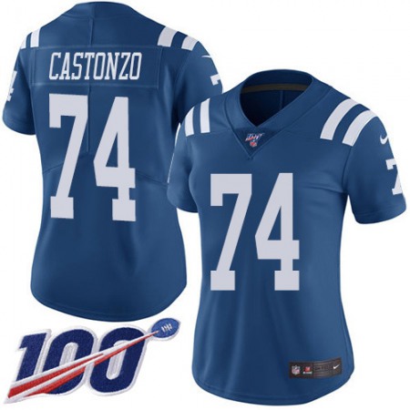 Nike Colts #74 Anthony Castonzo Royal Blue Women's Stitched NFL Limited Rush 100th Season Jersey