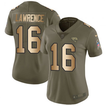 Nike Jaguars #16 Trevor Lawrence Olive/Gold Women's Stitched NFL Limited 2017 Salute To Service Jersey