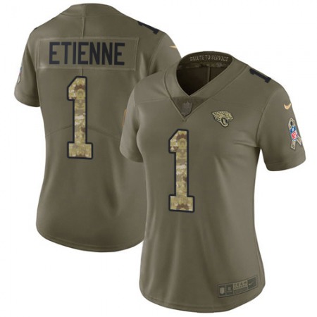 Nike Jaguars #1 Travis Etienne Olive/Camo Women's Stitched NFL Limited 2017 Salute To Service Jersey