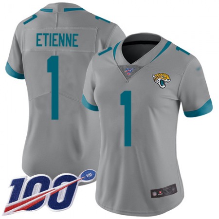 Nike Jaguars #1 Travis Etienne Silver Women's Stitched NFL Limited Inverted Legend 100th Season Jersey