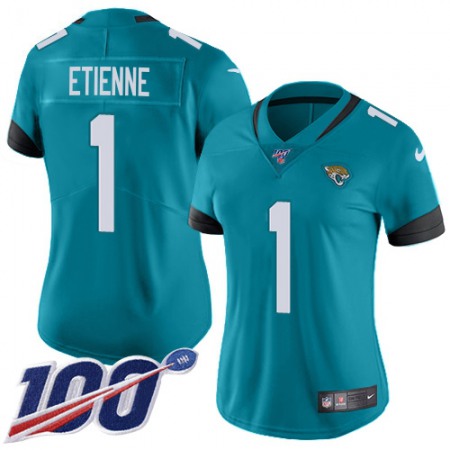 Nike Jaguars #1 Travis Etienne Teal Green Alternate Women's Stitched NFL 100th Season Vapor Untouchable Limited Jersey