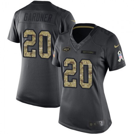 Nike Jets #20 Ahmad Sauce Gardner Black Women's Stitched NFL Limited 2016 Salute to Service Jersey