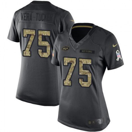 Nike Jets #75 Alijah Vera-Tucker Black Women's Stitched NFL Limited 2016 Salute to Service Jersey