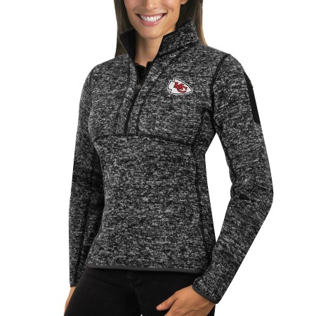 Kansas City Chiefs Antigua Women's Fortune Half-Zip Sweater Heather Black