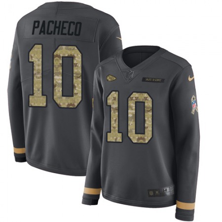 Nike Chiefs #10 Isiah Pacheco Anthracite Salute to Service Women's Stitched NFL Limited Therma Long Sleeve Jersey