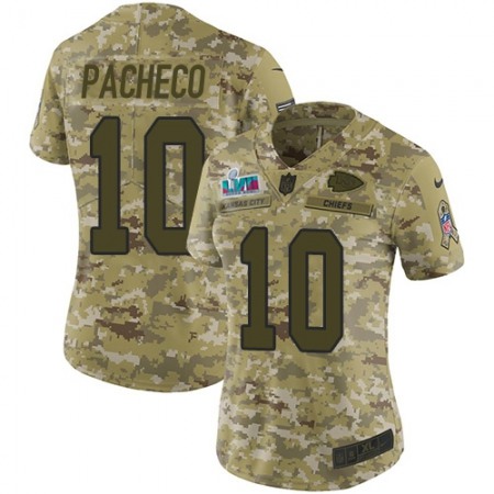 Nike Chiefs #10 Isiah Pacheco Camo Super Bowl LVII Patch Women's Stitched NFL Limited 2018 Salute to Service Jersey