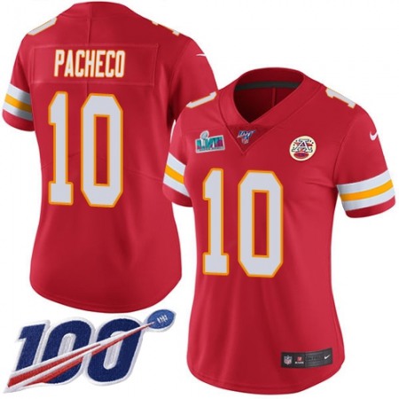 Nike Chiefs #10 Isiah Pacheco Red Team Color Super Bowl LVII Patch Women's Stitched NFL 100th Season Vapor Limited Jersey