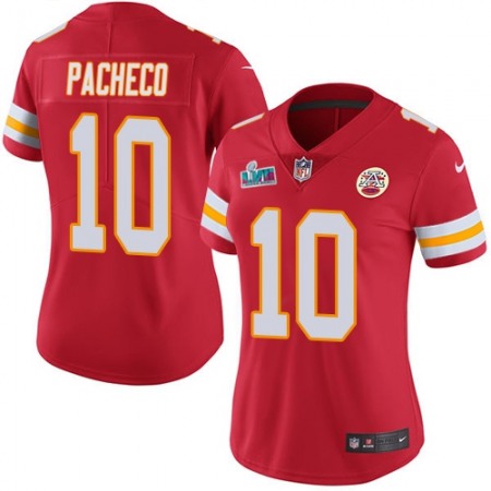 Nike Chiefs #10 Isiah Pacheco Red Team Color Super Bowl LVII Patch Women's Stitched NFL Vapor Untouchable Limited Jersey