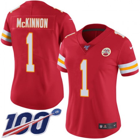 Nike Chiefs #1 Jerick McKinnon Red Team Color Women's Stitched NFL 100th Season Vapor Limited Jersey