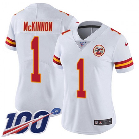 Nike Chiefs #1 Jerick McKinnon White Women's Stitched NFL 100th Season Vapor Limited Jersey