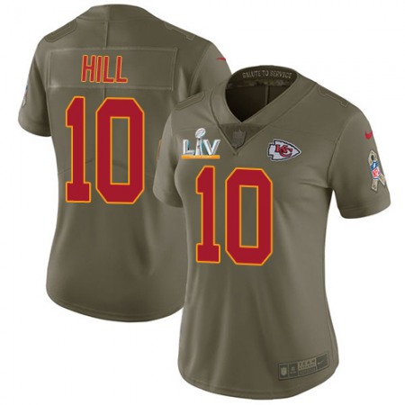 Nike Chiefs #10 Tyreek Hill Olive Women's Super Bowl LV Bound Stitched NFL Limited 2017 Salute To Service Jersey