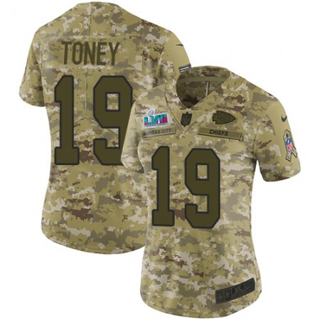 Nike Chiefs #19 Kadarius Toney Camo Super Bowl LVII Patch Women's Stitched NFL Limited 2018 Salute to Service Jersey