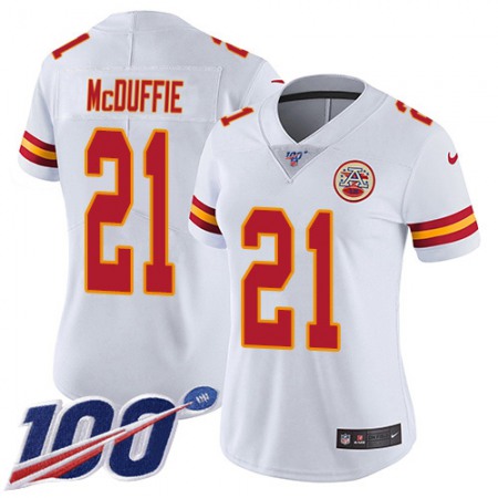 Nike Chiefs #21 Trent McDuffie White Women's Stitched NFL 100th Season Vapor Limited Jersey