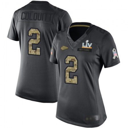 Nike Chiefs #2 Dustin Colquitt Black Women's Super Bowl LV Bound Stitched NFL Limited 2016 Salute to Service Jersey