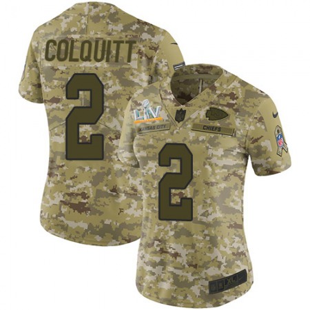 Nike Chiefs #2 Dustin Colquitt Camo Women's Super Bowl LV Bound Stitched NFL Limited 2018 Salute To Service Jersey