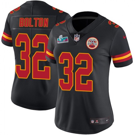 Nike Chiefs #32 Nick Bolton Black Super Bowl LVII Patch Women's Stitched NFL Limited Rush Jersey