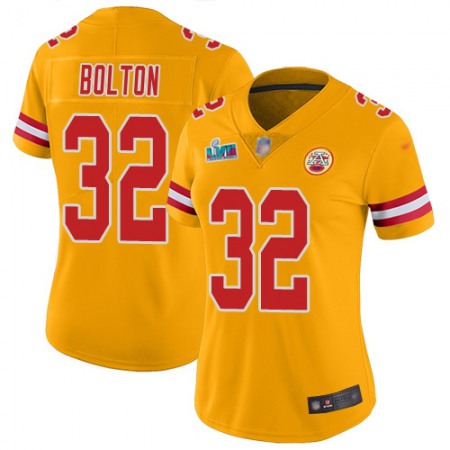 Nike Chiefs #32 Nick Bolton Gold Super Bowl LVII Patch Women's Stitched NFL Limited Inverted Legend Jersey