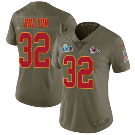 Nike Chiefs #32 Nick Bolton Olive Super Bowl LVII Patch Women's Stitched NFL Limited 2017 Salute to Service Jersey