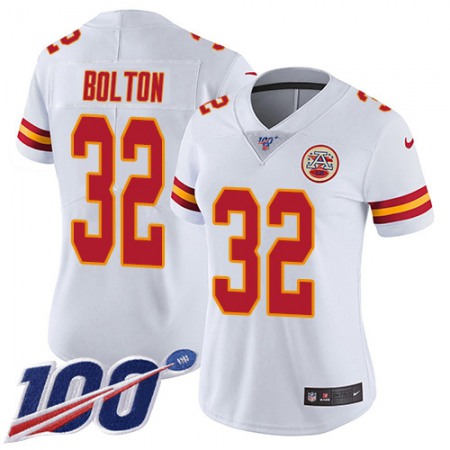 Nike Chiefs #32 Nick Bolton White Women's Stitched NFL 100th Season Vapor Limited Jersey