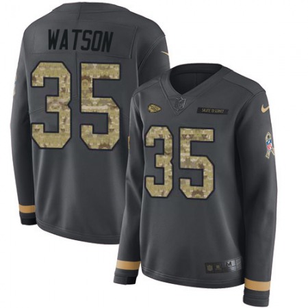 Nike Chiefs #35 Jaylen Watson Anthracite Salute to Service Women's Stitched NFL Limited Therma Long Sleeve Jersey