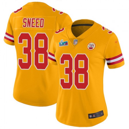 Nike Chiefs #38 L'Jarius Sneed Gold Super Bowl LVII Patch Women's Stitched NFL Limited Inverted Legend 100th Season Jersey