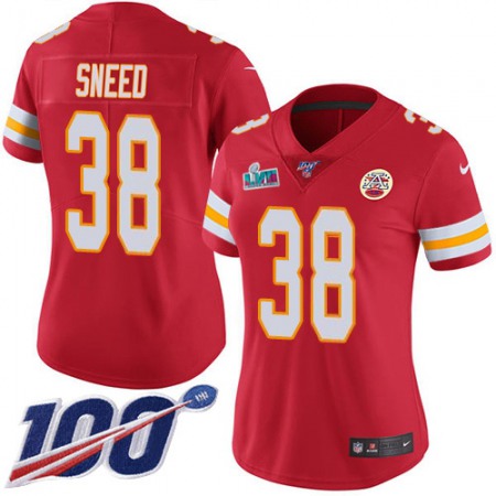 Nike Chiefs #38 L'Jarius Sneed Red Team Color Super Bowl LVII Patch Women's Stitched NFL 100th Season Vapor Limited Jersey