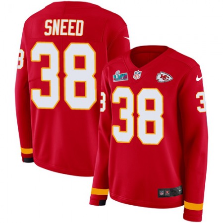 Nike Chiefs #38 L'Jarius Sneed Red Team Color Super Bowl LVII Patch Women's Stitched NFL Limited Therma Long Sleeve Jersey