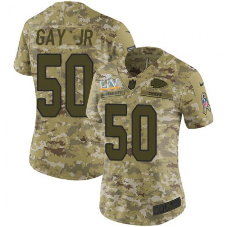 Nike Chiefs #50 Willie Gay Jr. Camo Women's Super Bowl LV Bound Stitched NFL Limited 2018 Salute To Service Jersey