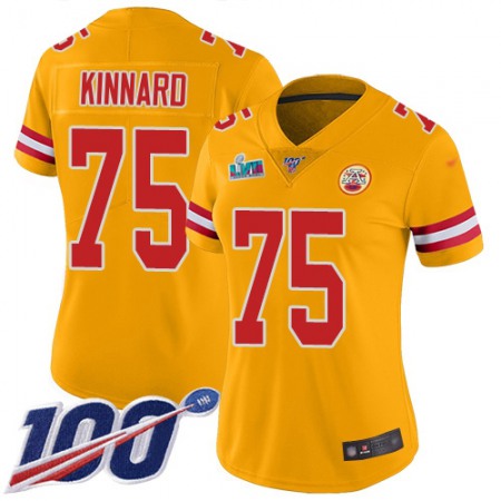 Nike Chiefs #75 Darian Kinnard Gold Super Bowl LVII Patch Women's Stitched NFL Limited Inverted Legend 100th Season Jersey