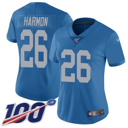 Nike Lions #26 Duron Harmon Blue Throwback Women's Stitched NFL 100th Season Vapor Untouchable Limited Jersey