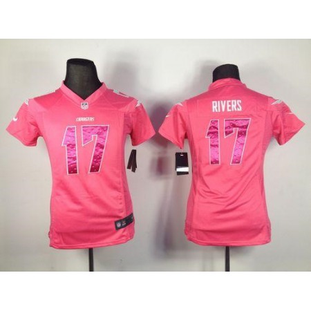 Nike Chargers #17 Philip Rivers Pink Sweetheart Women's Stitched NFL Elite Jersey