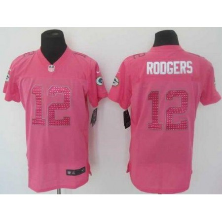 Nike Packers #12 Aaron Rodgers Pink Sweetheart Women's Stitched NFL Elite Jersey