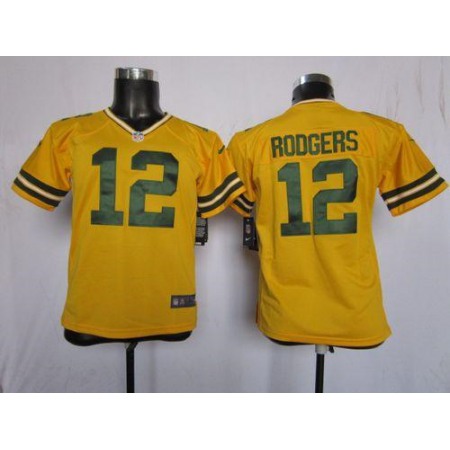 Nike Packers #12 Aaron Rodgers Yellow Alternate Youth Stitched NFL Elite Jersey