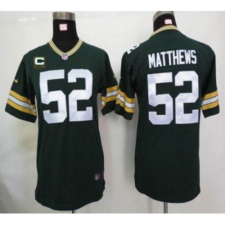 Nike Packers #52 Clay Matthews Green Team Color With C Patch Youth Stitched NFL Elite Jersey