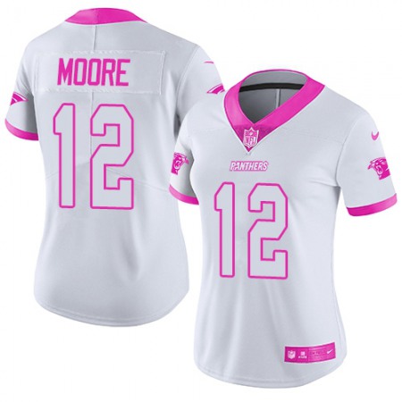 Nike Panthers #12 DJ Moore White/Pink Women's Stitched NFL Limited Rush Fashion Jersey