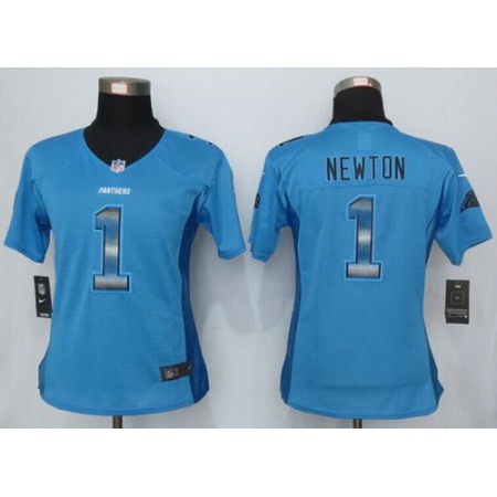 Nike Panthers #1 Cam Newton Blue Alternate Women's Stitched NFL Elite Strobe Jersey