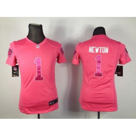 Nike Panthers #1 Cam Newton Pink Sweetheart Women's Stitched NFL Elite Jersey