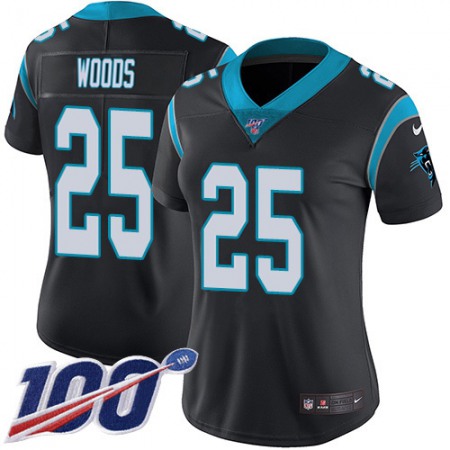 Nike Panthers #25 Xavier Woods Black Team Color Women's Stitched NFL 100th Season Vapor Untouchable Limited Jersey