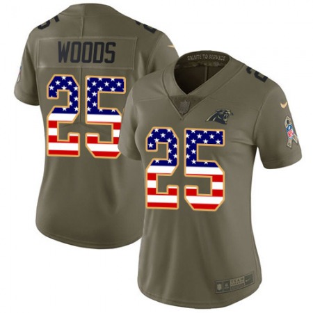 Nike Panthers #25 Xavier Woods Olive/USA Flag Women's Stitched NFL Limited 2017 Salute To Service Jersey