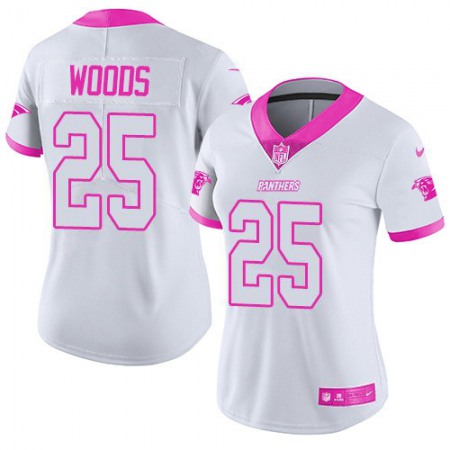 Nike Panthers #25 Xavier Woods White/Pink Women's Stitched NFL Limited Rush Fashion Jersey