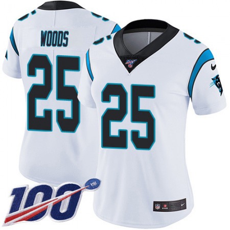 Nike Panthers #25 Xavier Woods White Women's Stitched NFL 100th Season Vapor Untouchable Limited Jersey