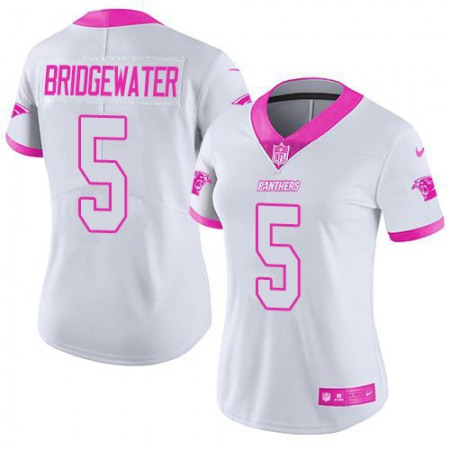 Nike Panthers #5 Teddy Bridgewater White/Pink Women's Stitched NFL Limited Rush Fashion Jersey