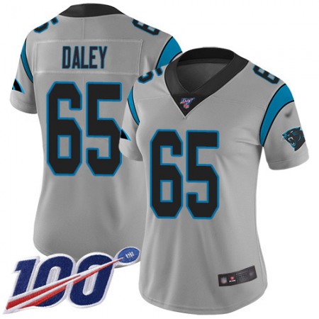 Nike Panthers #65 Dennis Daley Silver Women's Stitched NFL Limited Inverted Legend 100th Season Jersey