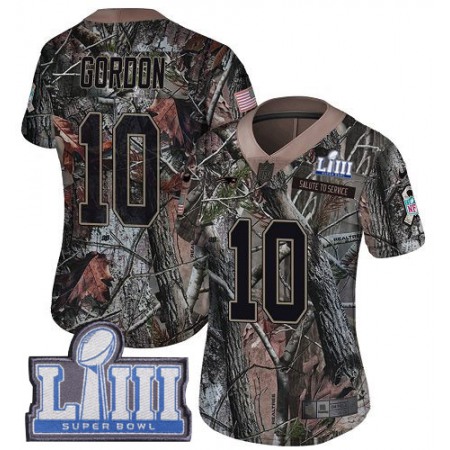 Nike Patriots #10 Josh Gordon Camo Super Bowl LIII Bound Women's Stitched NFL Limited Rush Realtree Jersey