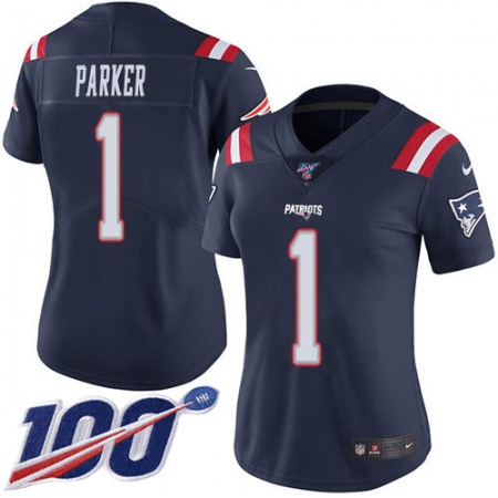 Nike Patriots #1 DeVante Parker Navy Blue Women's Stitched NFL Limited Rush 100th Season Jersey