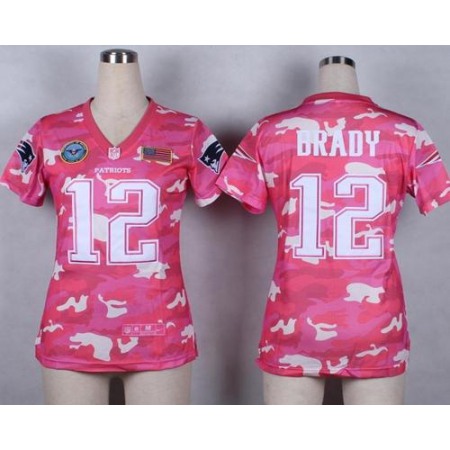 Nike Patriots #12 Tom Brady Pink Women's Stitched NFL Elite Camo Fashion Jersey