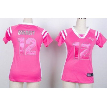 Nike Patriots #12 Tom Brady Pink Women's Stitched NFL Elite Draft Him Shimmer Jersey