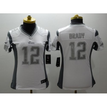 Nike Patriots #12 Tom Brady White Women's Stitched NFL Limited Platinum Jersey